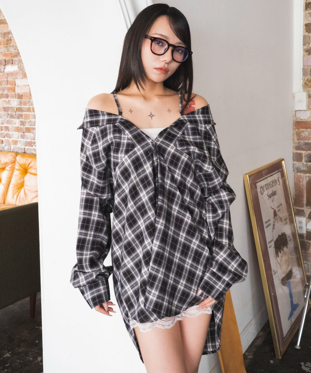 ブラックチェック１　モデル：159cm F着用