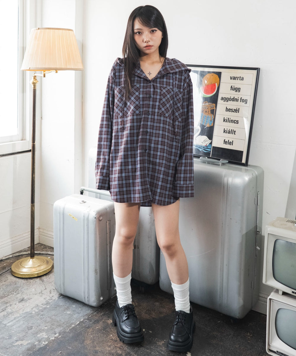 ブラウンチェック１　モデル：159cm F着用