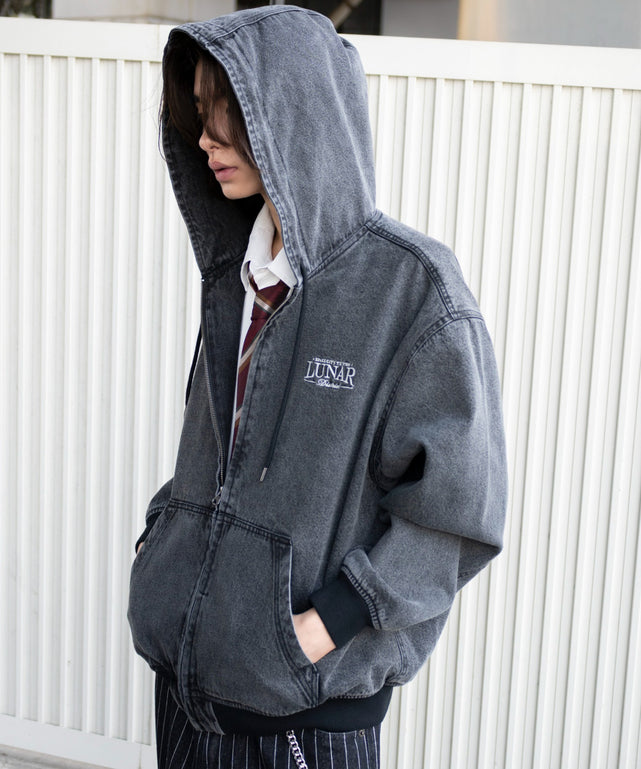 ワーカーズフードブルゾン/デニムブラックソノタ モデル：182cm L着用