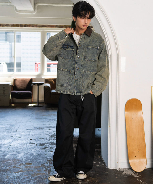 デニム淡加工 モデル：180cm L着用