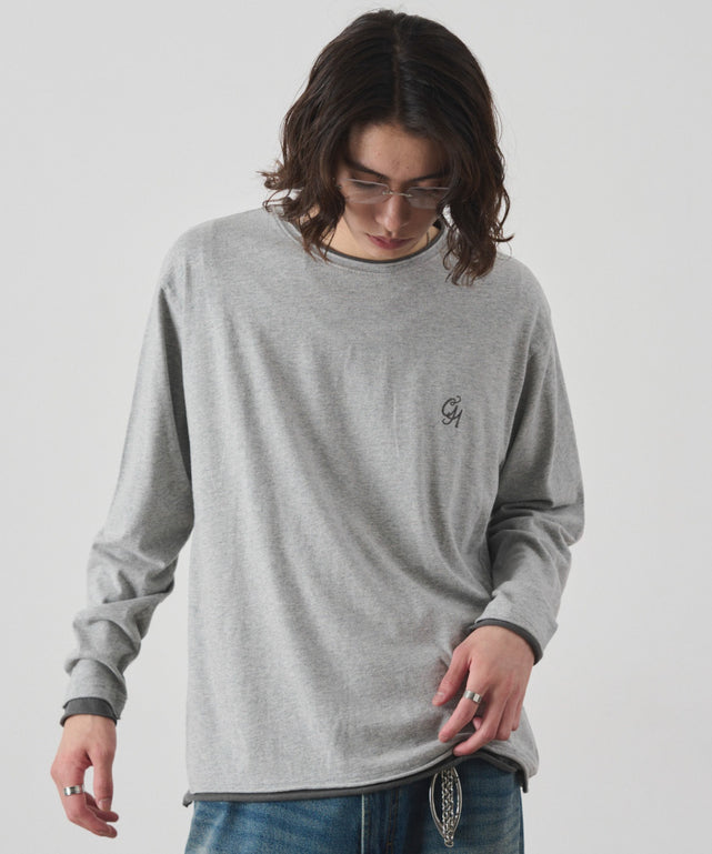 カットオフレイヤードT(LS)/杢グレー モデル：182cm L着用