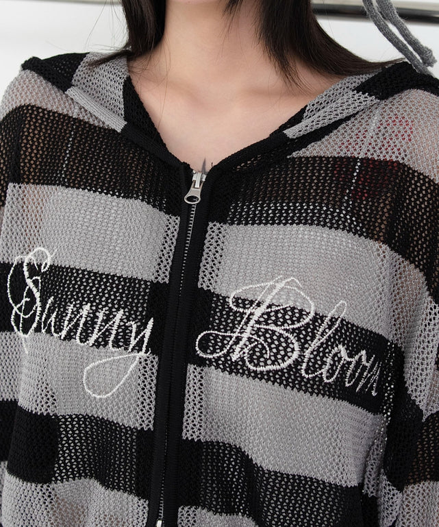 刺繍ロゴメッシュニットパーカー