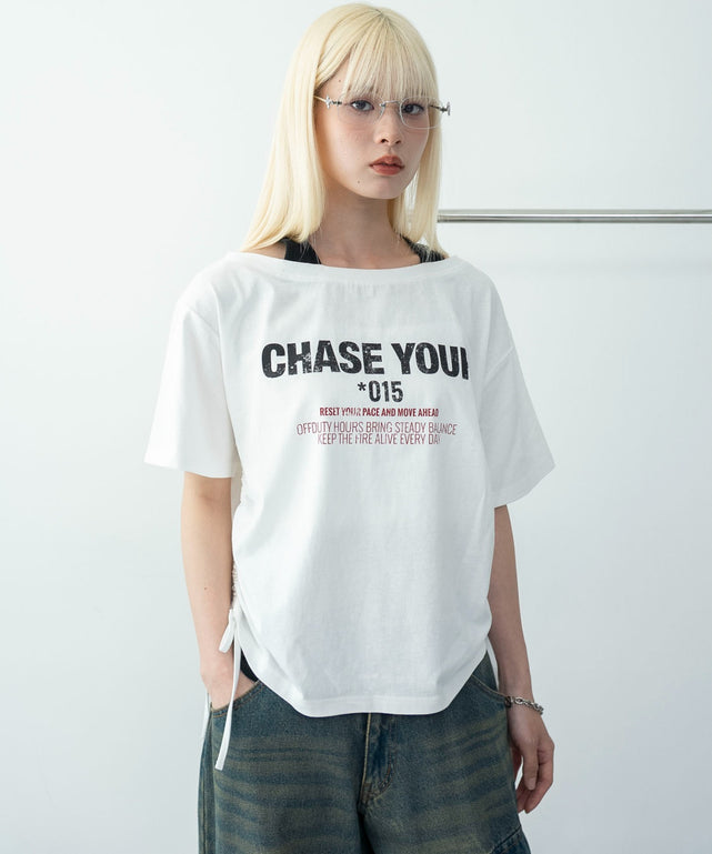 ホルターネックレイヤードワンショルT/ホワイト　モデル：166cm F着用