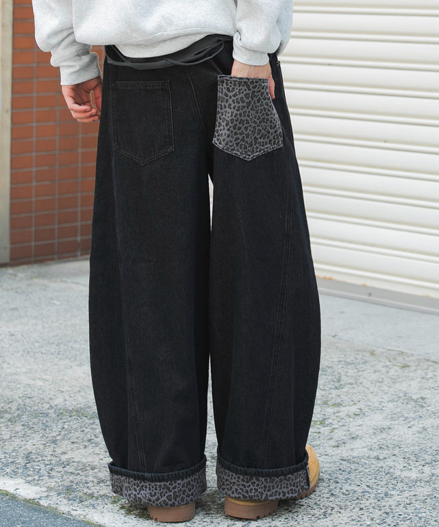 パッチワークカーブパンツ/ブラックソノタ モデル：182cm L着用