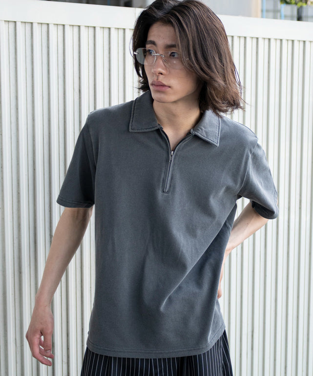 ブリーチカノコハーフZIPポロ（SS）/ブラック モデル：182cm L着用