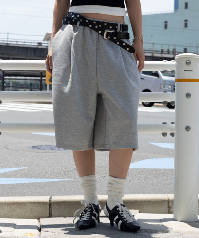 タックスウェットハーフパンツ/杢グレー　モデル：166cm F着用