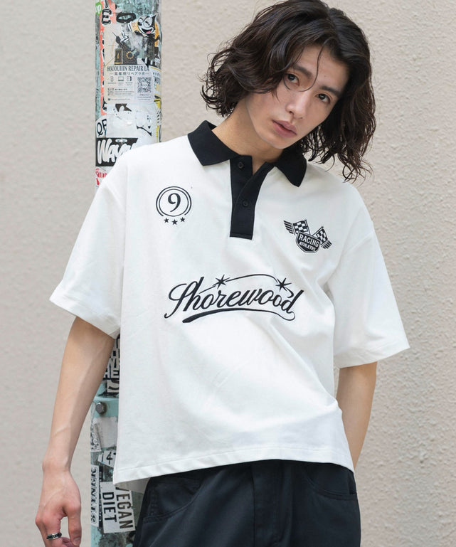 グラフィックポロシャツ(SS)/ホワイト モデル：182cm L着用