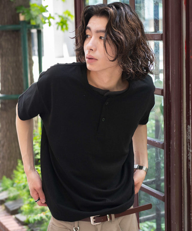 ダブルヘンリーT/ブラック モデル：182cm L着用