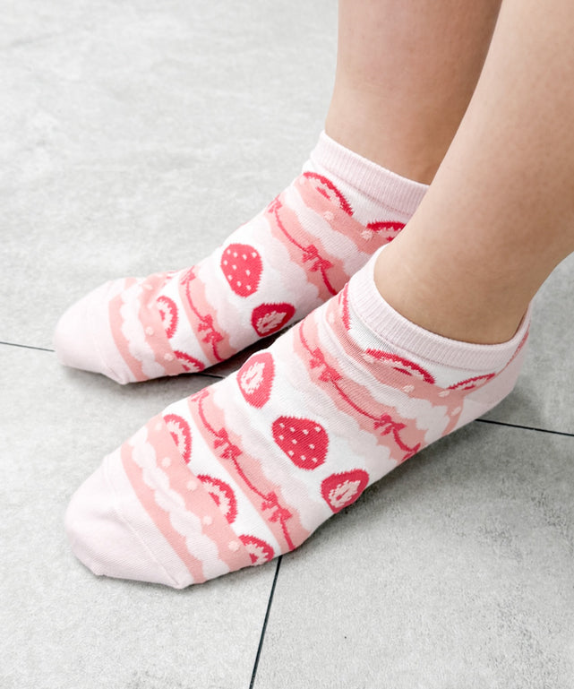 ケーキ柄ショートソックス(23-25cm)/Lピンク