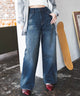 ストレートデニムパンツ/デニム濃加工　モデル：159cm M着用