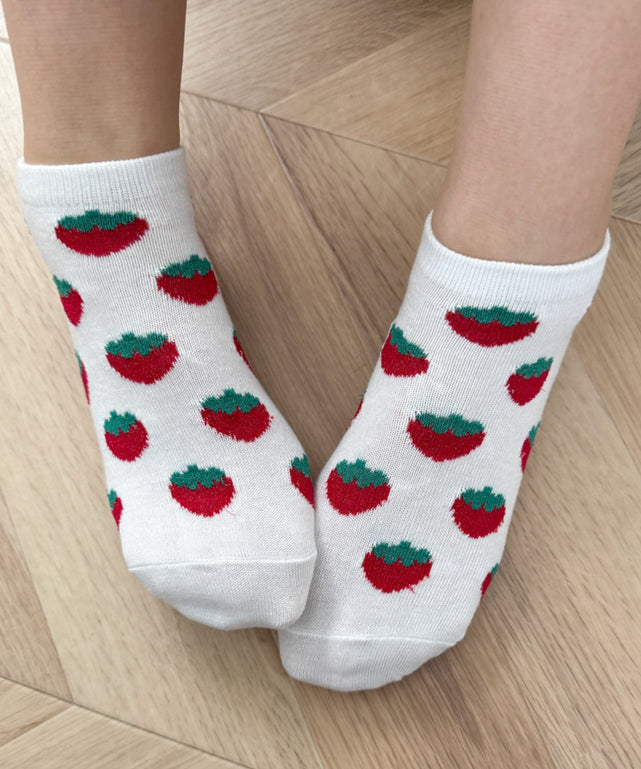 フルーツラメ総柄ショートソックス(23-25cm)/ホワイト