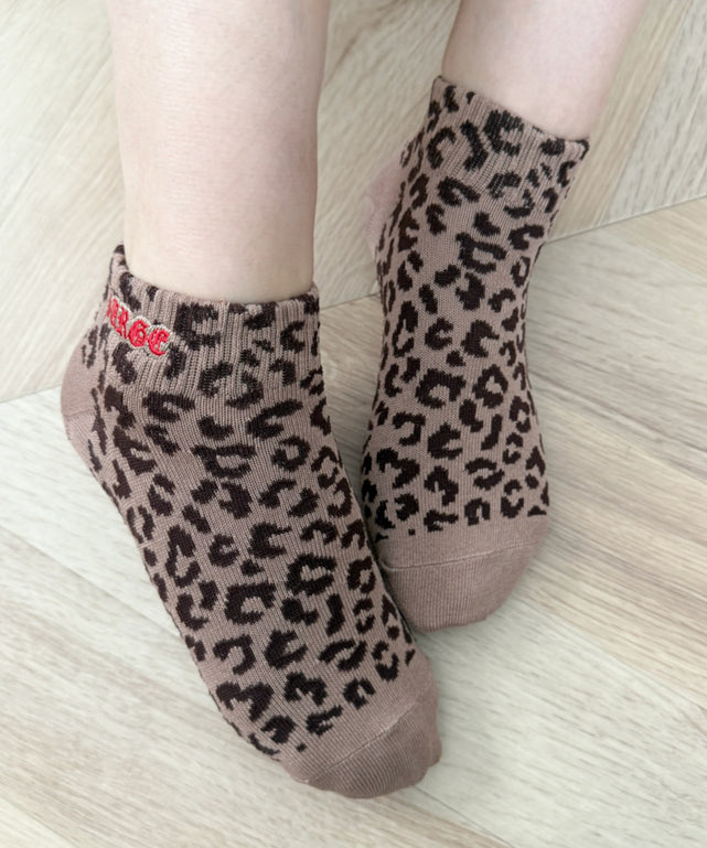 レオパード刺繍ロゴショートソックス(23-25cm)/ブラウン