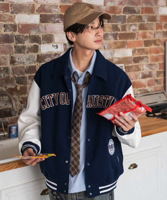 メルトンワッペンスタジャン/ネイビー モデル：180cm L着用