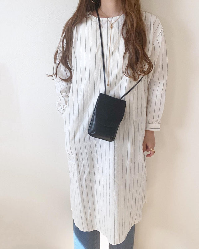 クルーネックストライプシャツワンピース