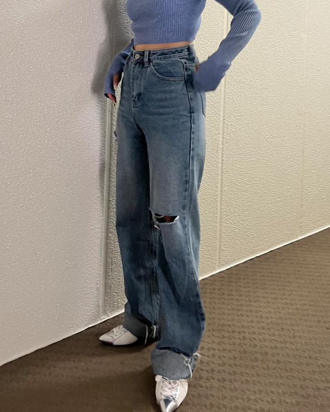 カッティングワイドデニム　