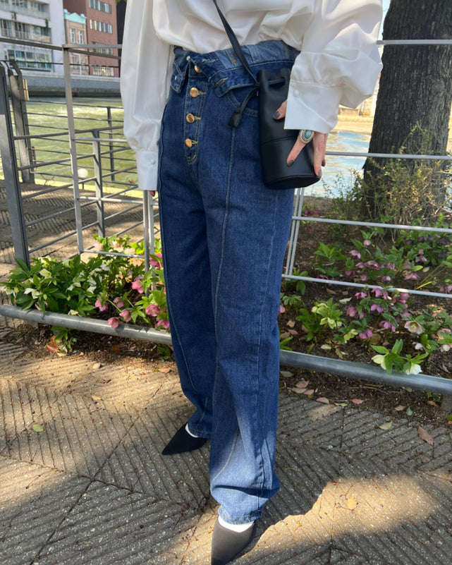 フライボタンワイドデニム