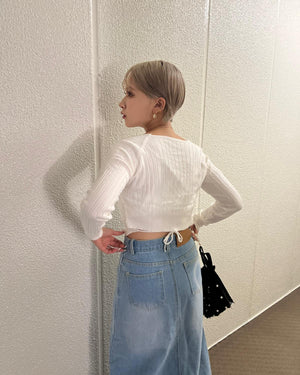 バックリボンリブニット