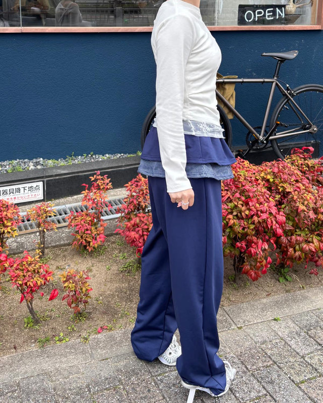 チェックフリルレイヤードスウェットパンツ