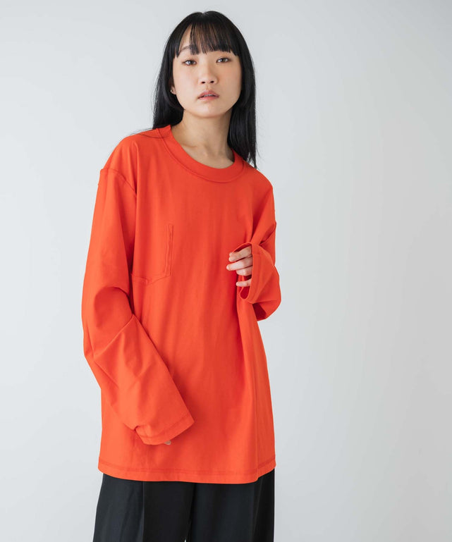 【THE STANDARD×CTHYコラボ】リバーシブルロングスリーブT/オレンジ モデル：170cm L着用