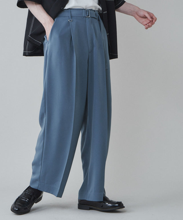 トロミベルト付きワイドスラックス/ブルーその他 モデル：180cm L着用