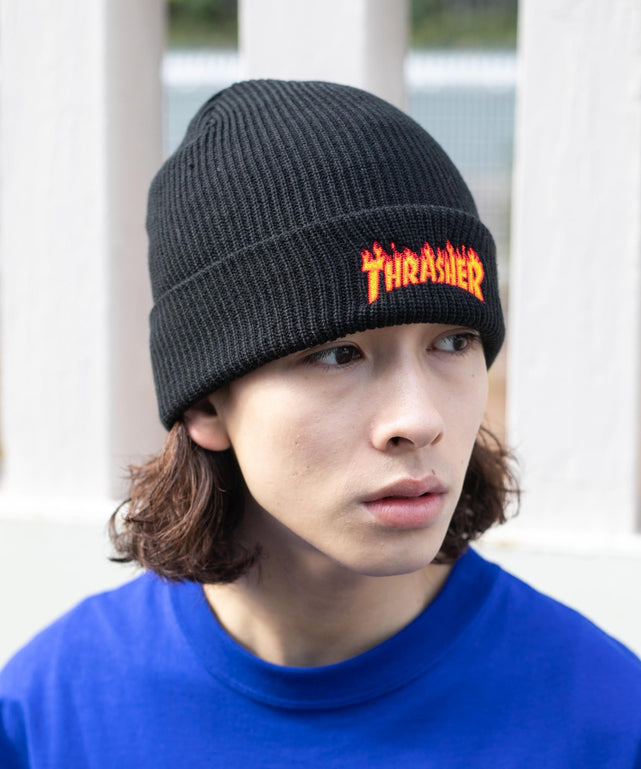 THRASHER|FLAME LOGO アクリルビーニー/ブラック