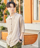 メッシュニットBIGシャツ/ベージュ モデル：177cm L着用