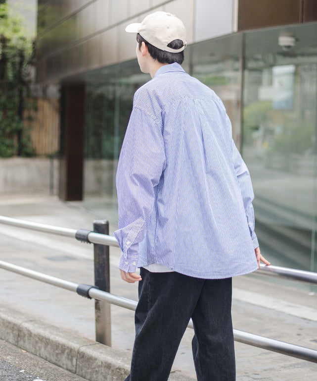 ブルー系ストライプ　モデル：175cm L着用